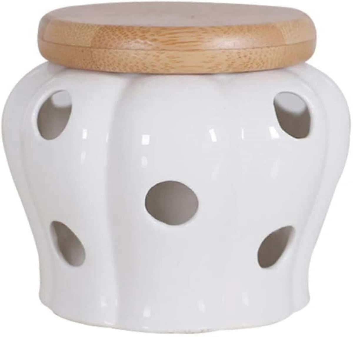 Garlic Storage Container Ceramic Keeper with Lid for Kitchen Ventilated Freshness Preservation