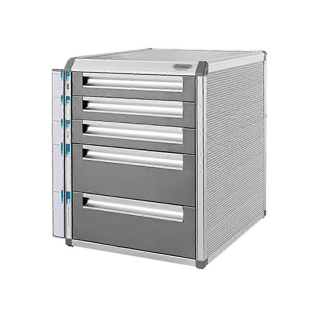 Lockable Aluminum Office File Cabinet 5Drawer A4 Organizer with Central Lock and Index Labels