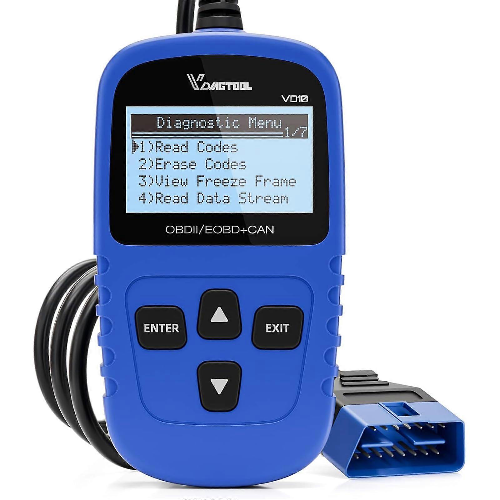 VD10 OBD2 Scanner Car Code Reader with Live Data and CEL Reset for All OBDII Vehicles Blue