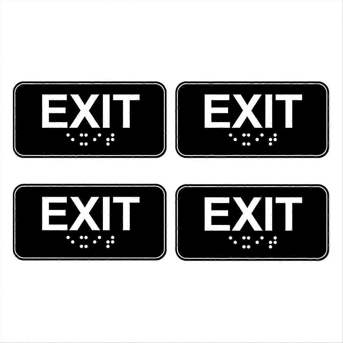 4pcs Exit Sign with Braille, 6x3in Emergency Exit Sign Plastic Exit Warning Signage with Adhesive M