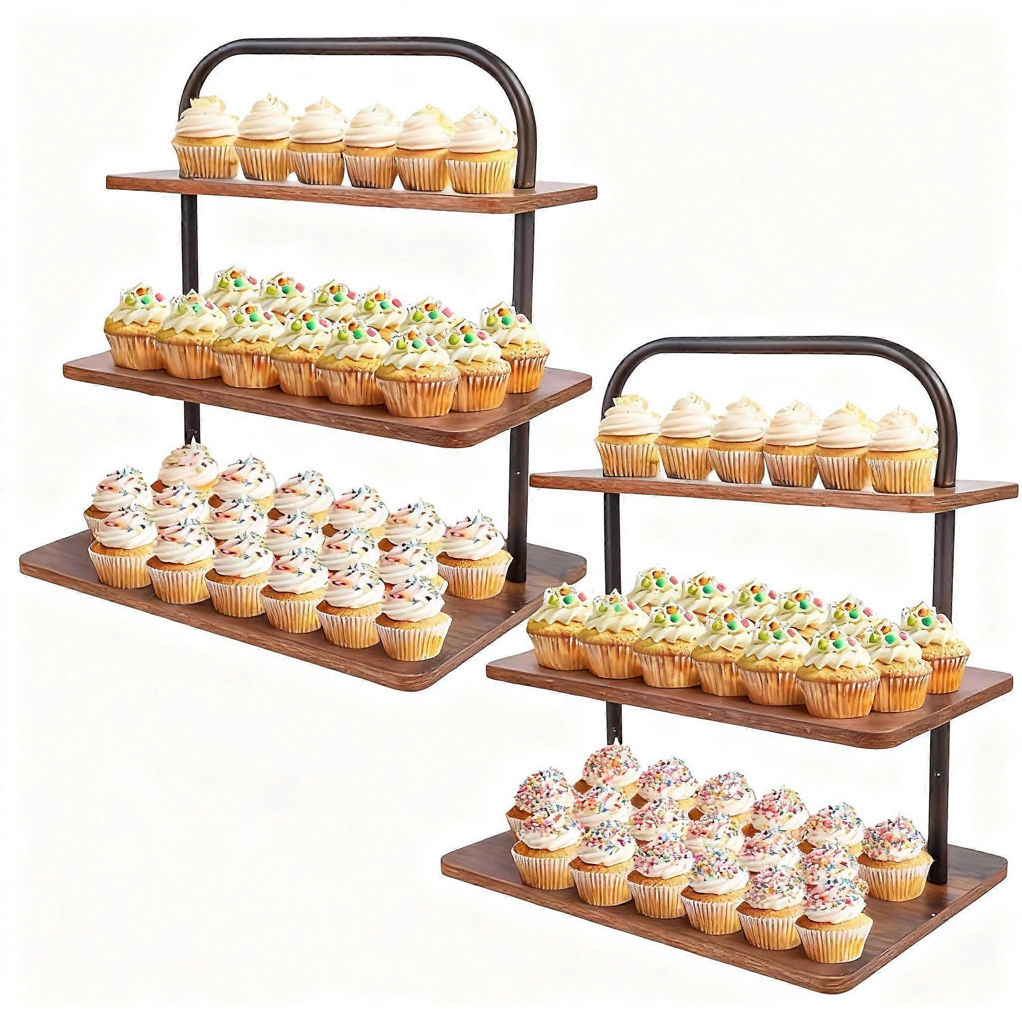 2 Sets 3 Tier Wooden Cupcake Stand Holds 100 Cupcakes Rustic Dessert Display for Wedding Parties