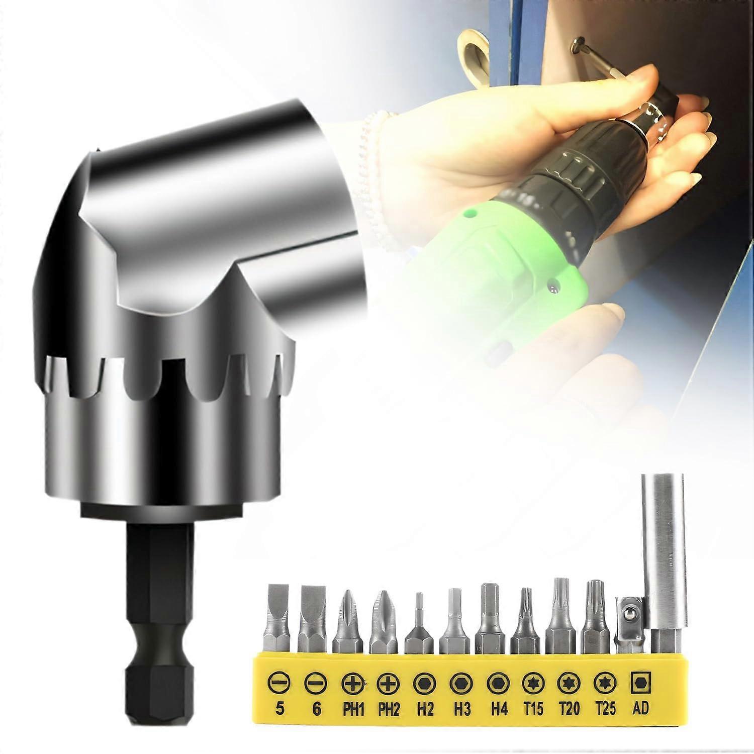 105 Degree Right Angle Drill Adapter with Bent Screwdriver Bit, HeavyDuty Attachment for Tight Spaces and Woodworking