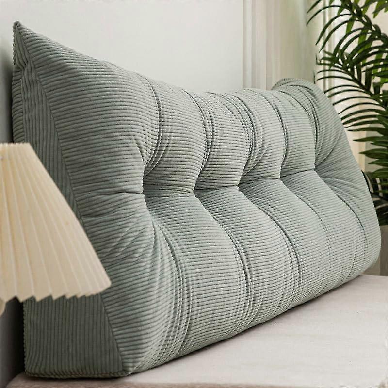 Twin XL Headboard Pillow Corduroy Wedge with Ergonomic Back Support and Side Pocket, Green