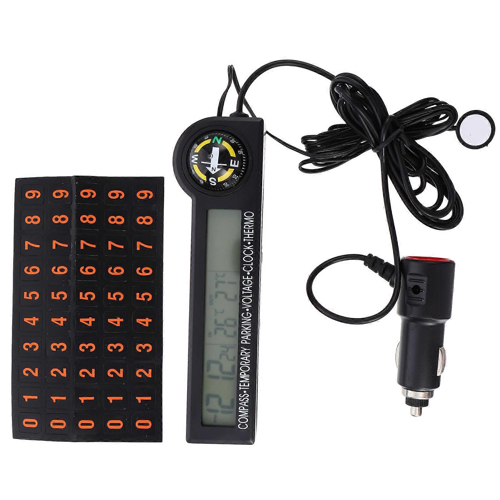 Auto Clock Automotive Compass Thermometer with Digital Voltmeter 2Pcs