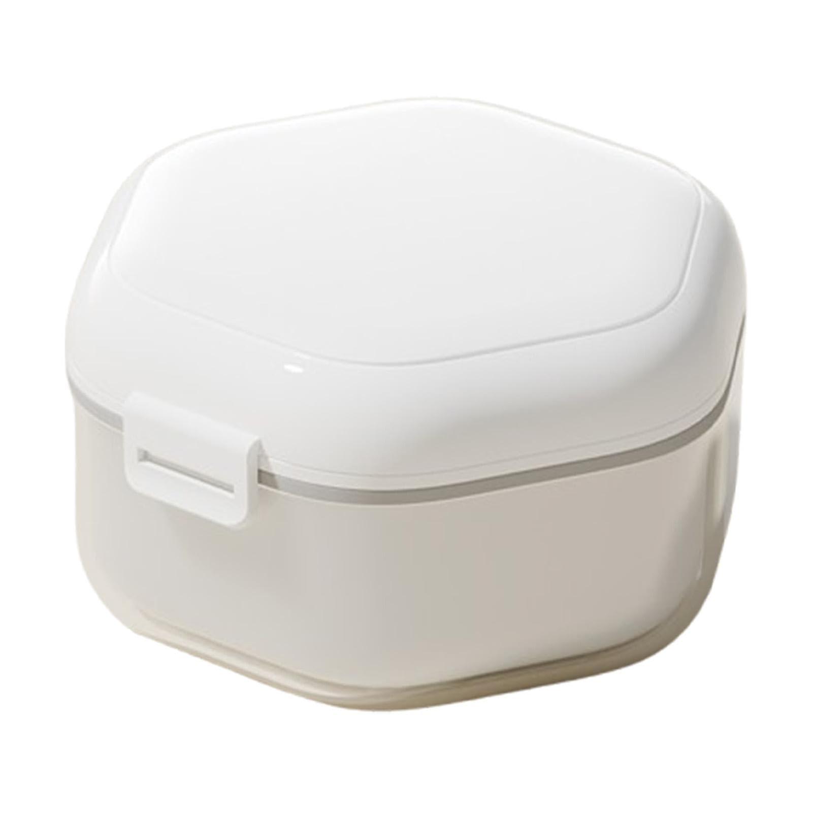 Leakproof Denture Case with Airtight Lid, Compact Retainer Storage Box White/Dark Grey Heather