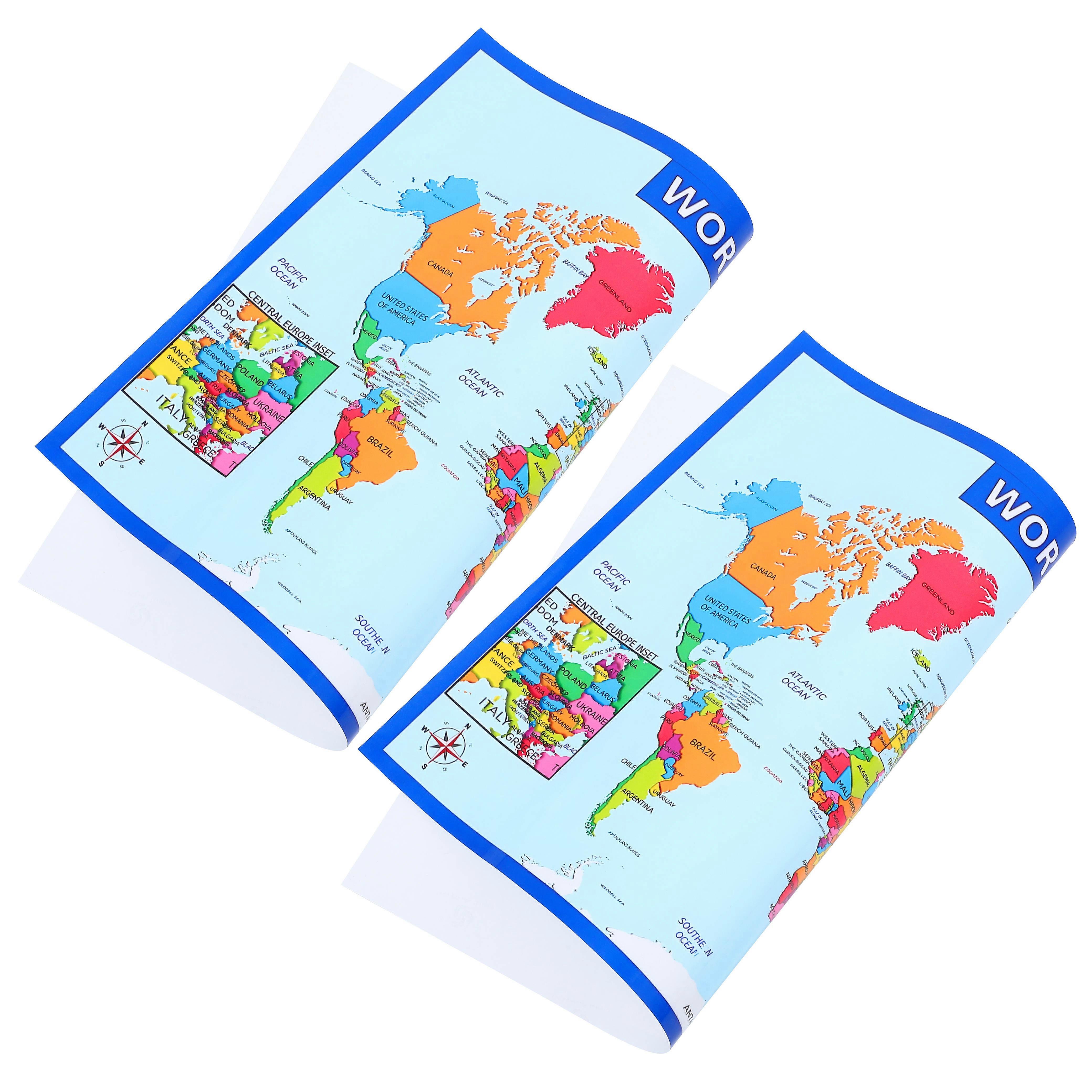 World Map Kids Poster for Preschool Learning 4Pcs Educational Maps