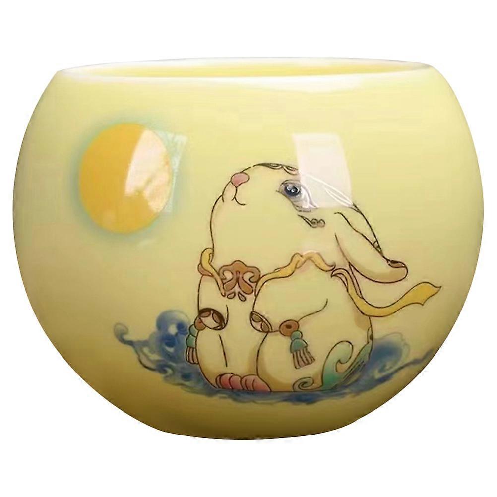 Ceramic Cup Gongfu Tea Cup for Drinking with Rabbit Design Yellow