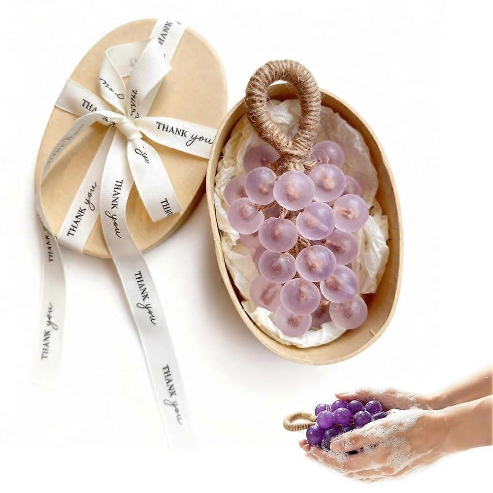 Handmade Grape Shaped Soap on a Rope, Cold Process Purple Cluster with Gift Box for Decoration