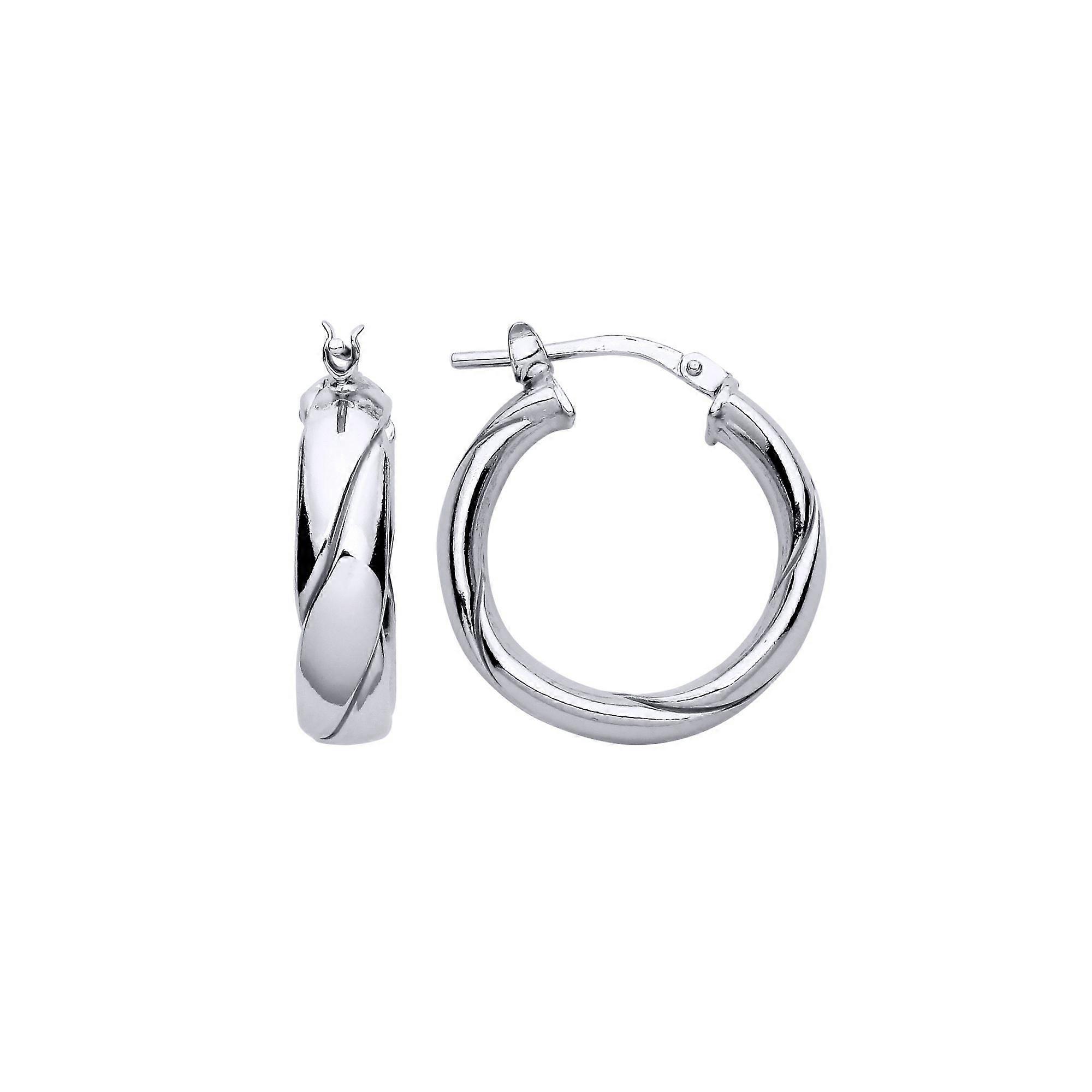 Jewelco London Ladies Rhodium Plated Sterling Silver Plaited Chunky Twist Hoop Earrings 20mm 5mm