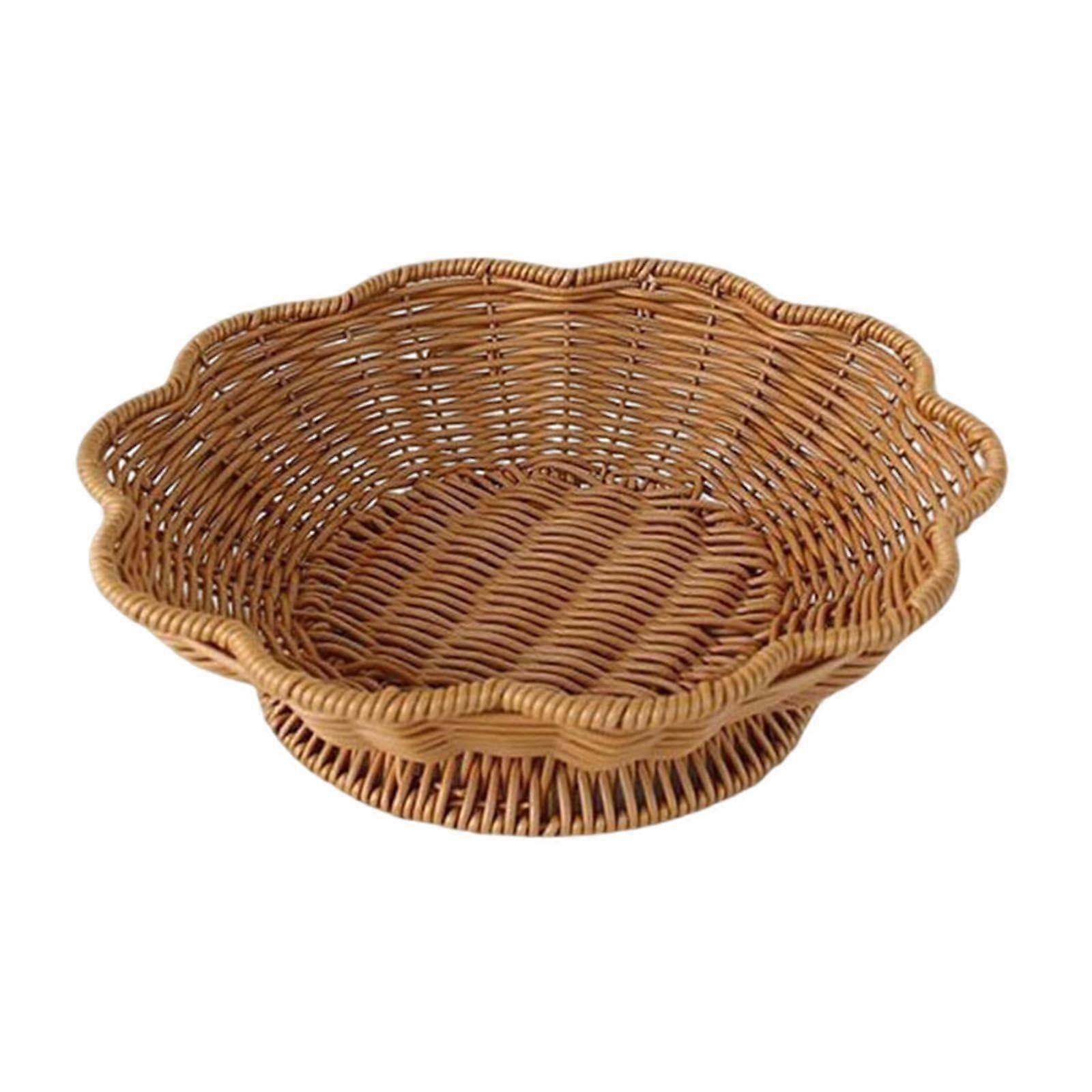 Rattan Storage Basket Handmade Woven Serving Tray for Kitchen Counter, Bread and Snack Storage