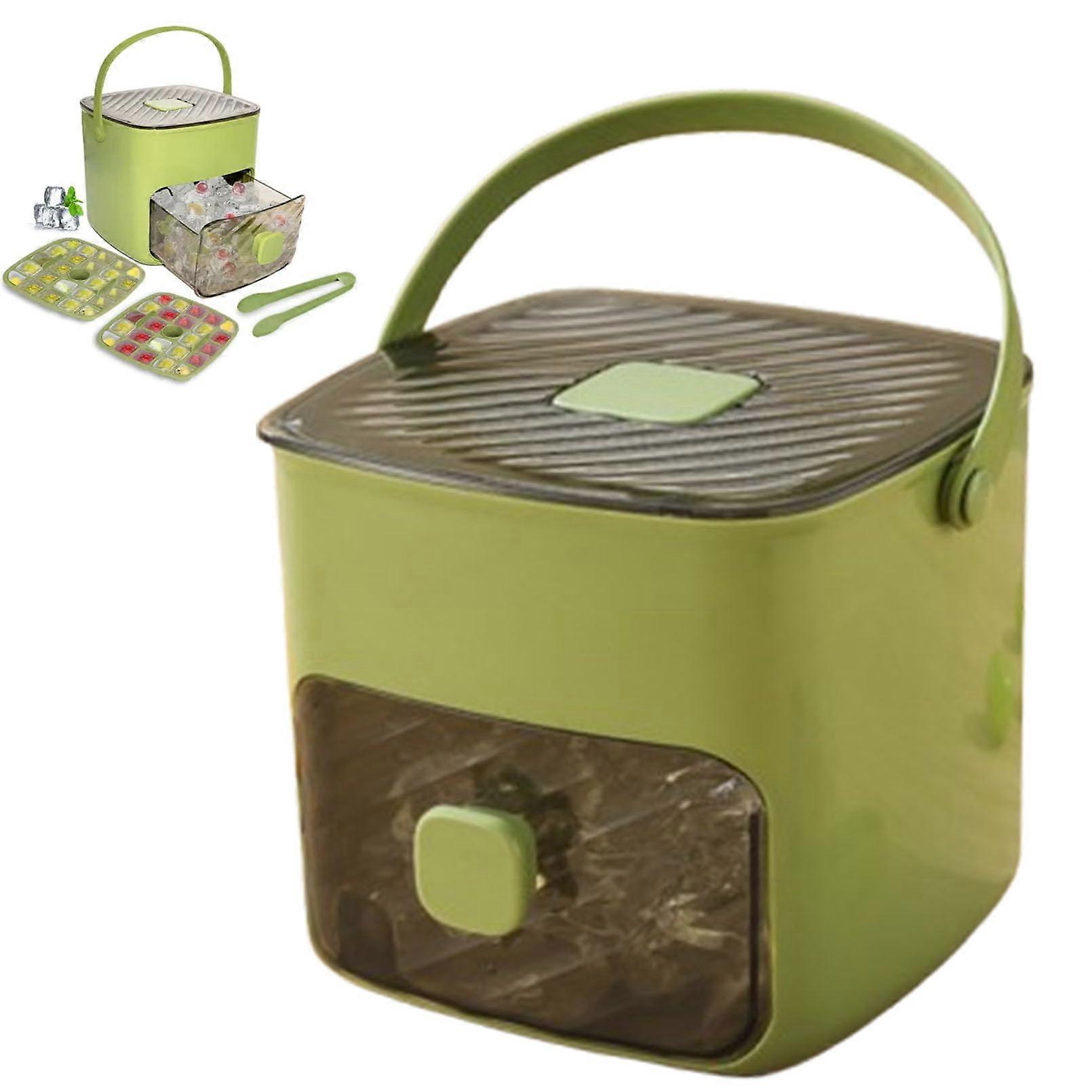 Ice Cube Tray with Lid and Storage Bin, Easy Press Release, Stackable SpaceSaving Design, Green