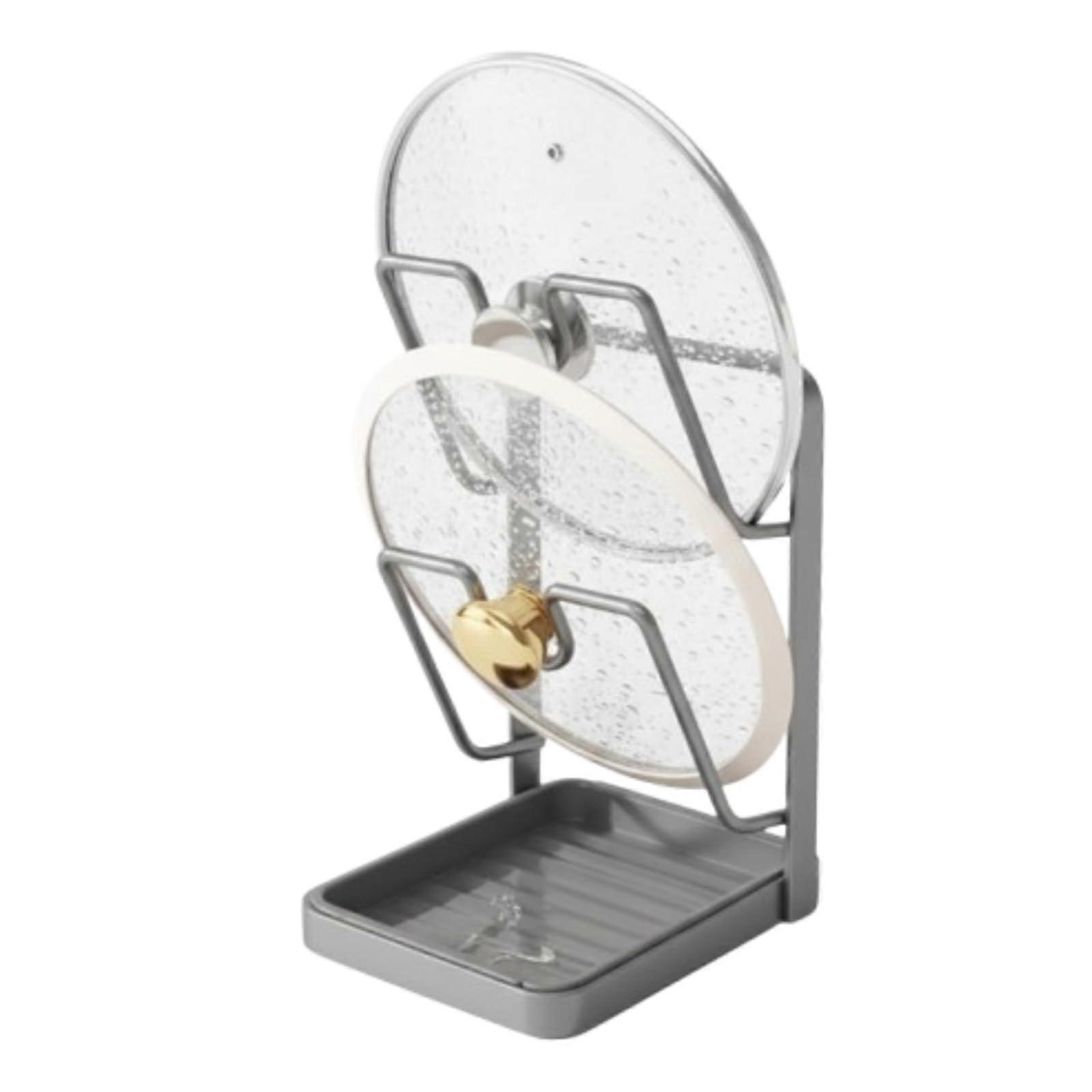 Pot Lid Holder and Spoon Rest with Removable Drip Tray, DoubleLayer Kitchen Organizer Gray