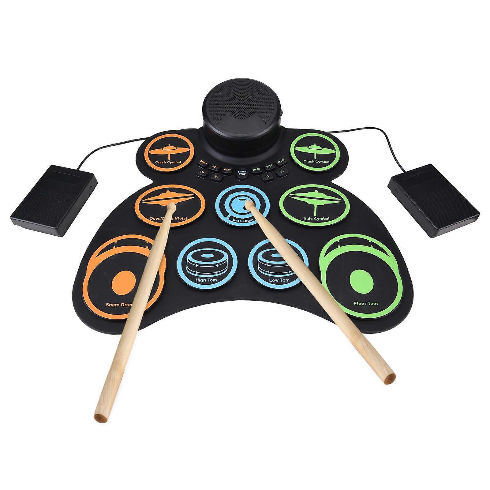 Electronic Drum Set with Speaker, Compact 9Pad USB Rechargeable Kit for Practice and Beginners