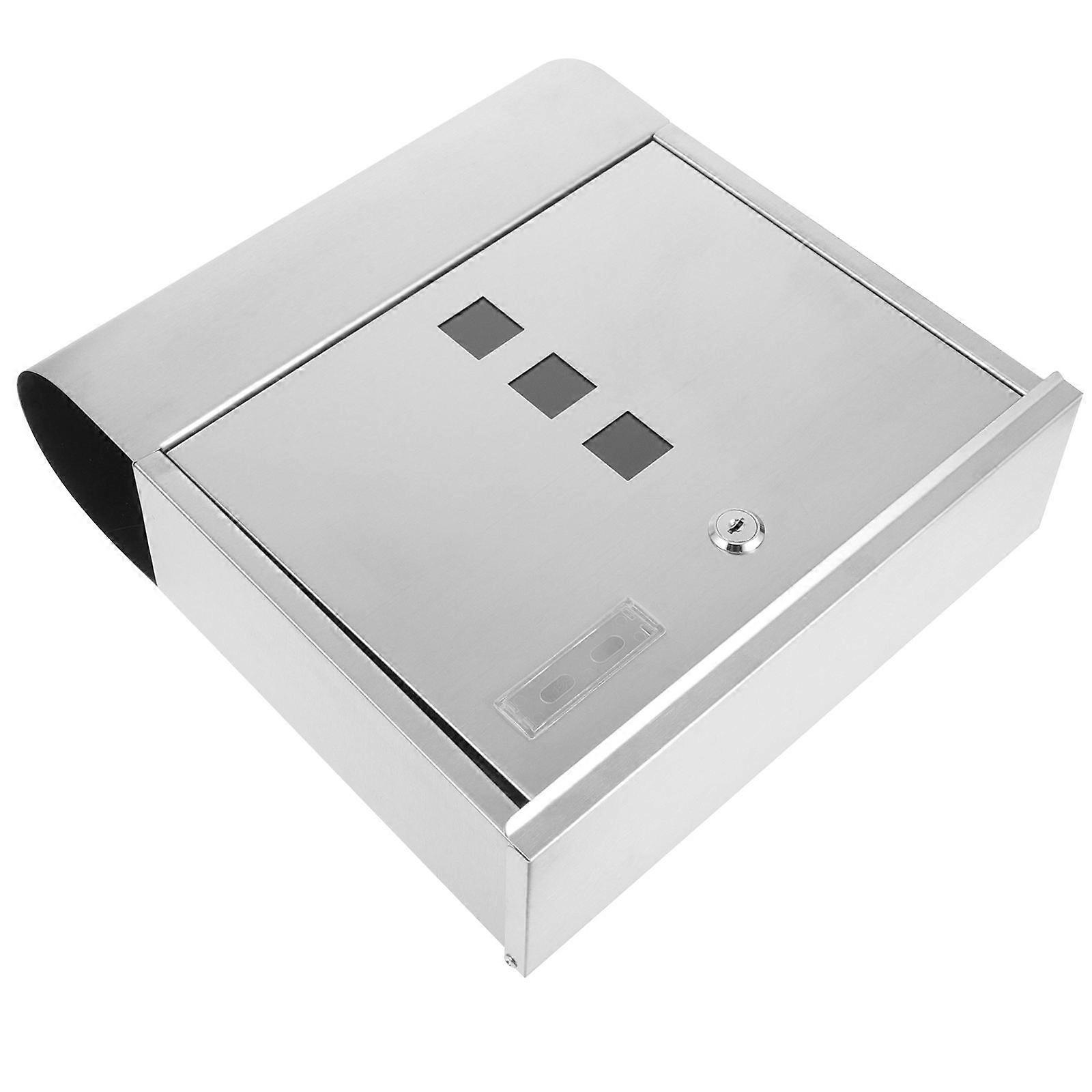 Locking Mailbox Mail Box Wall Mount for Outdoor Use Silver Metal