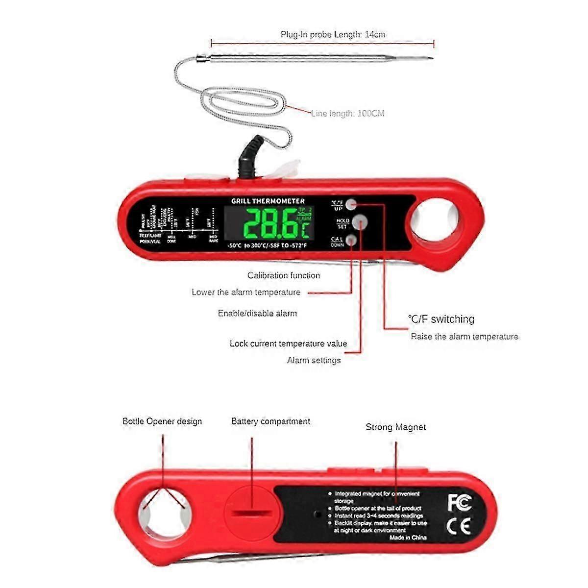Digital Instant Read Meat Thermometer with Folding Probe, Backlight & Calibration Function for Cooking
