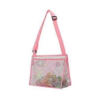 Strandtaschen aus Netzgewebe, Strandspielzeug, bunte Muschelsammeltaschen für Kinder mit verstellbarem Riemen, für Jungen und Mädchen (Rosa)