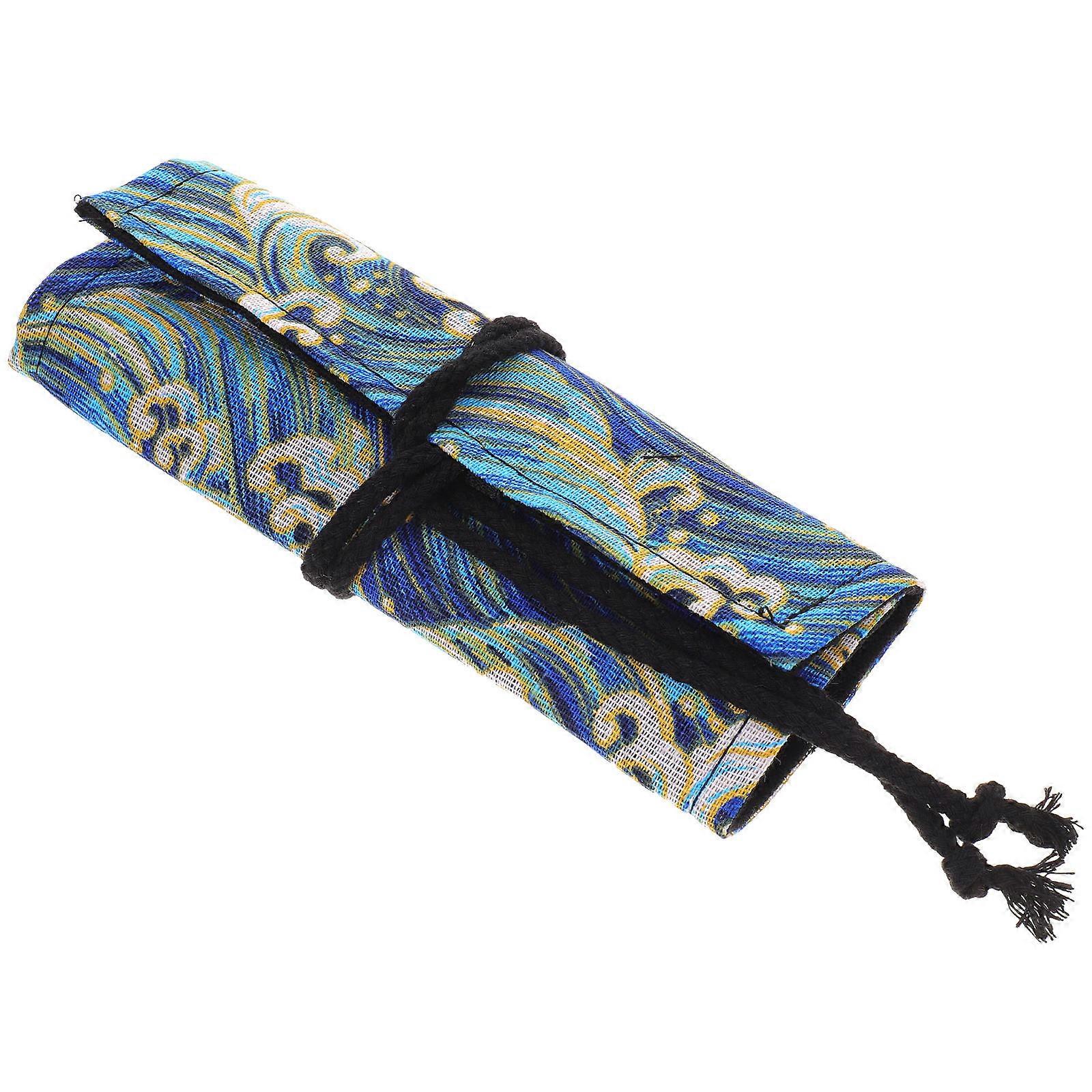 Space Saving Pencil Roll Up Case Blue Organizer for Storage Use Durable Material