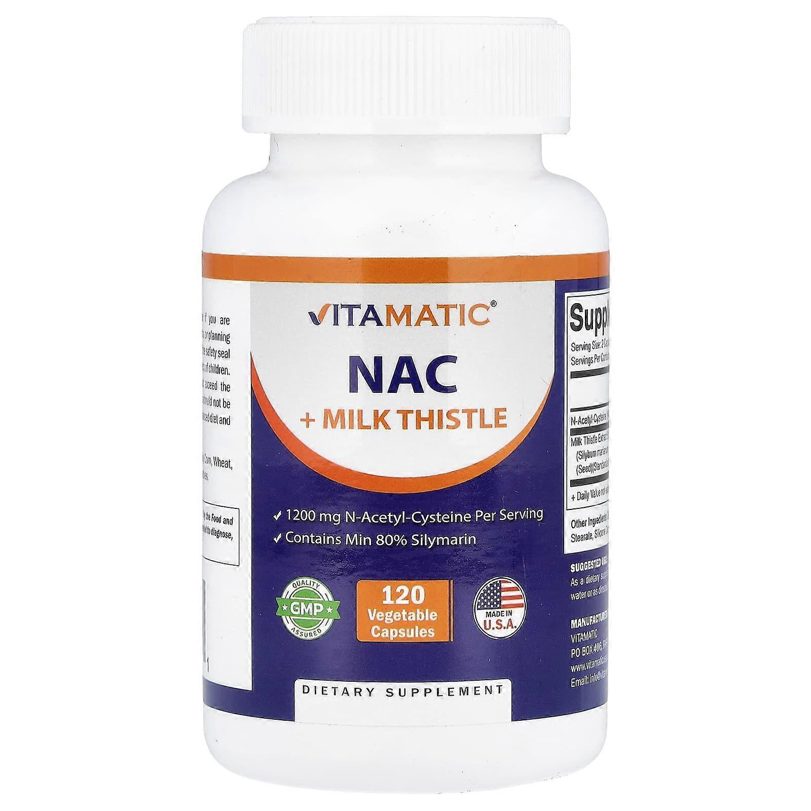 Vitamatic, NAC + Milk Thistle, 120 Vegetable Capsules, 2-Pack