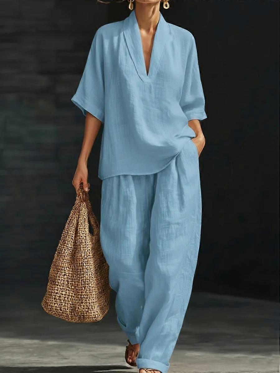 Spring/Summer Women's Loose Casual Comfortable Simple Solid Color Two-Piece Set