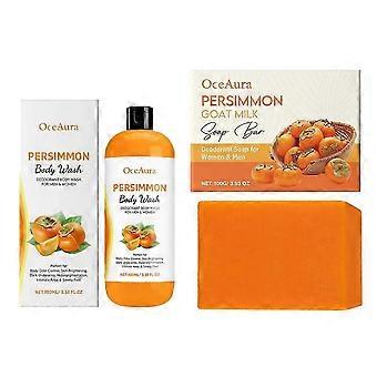 Persimmon Body Wash + Persimmon Soap Bar Set voor lichaamsgeurcontrole, zuiverende geurverdrijvende lichaamszeep voor het elimineren van geur, huidverheldering