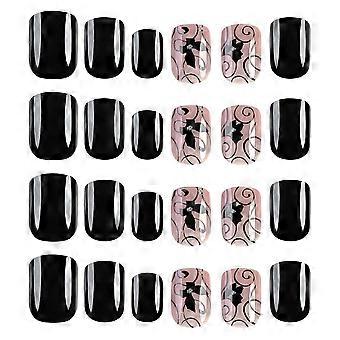 Short Fake Nails Black Press on Nails for Decoration 1Set
