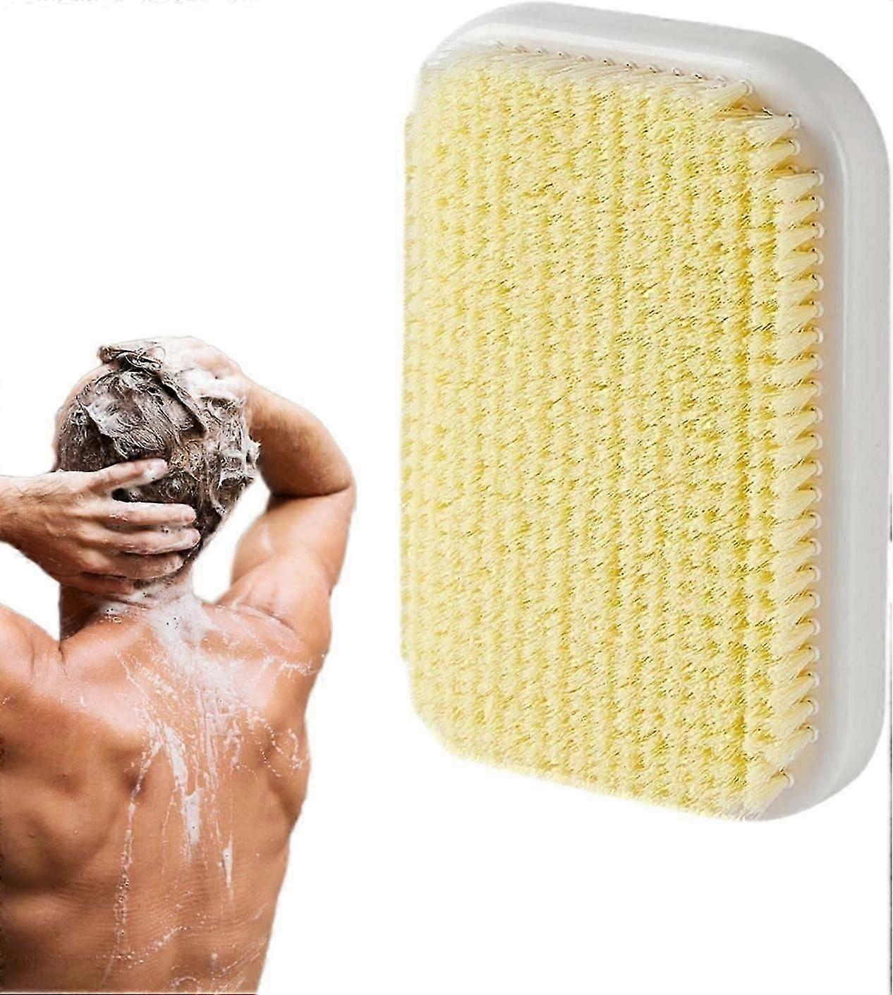 Wall mounted shower brush for exfoliating and back scrubbing