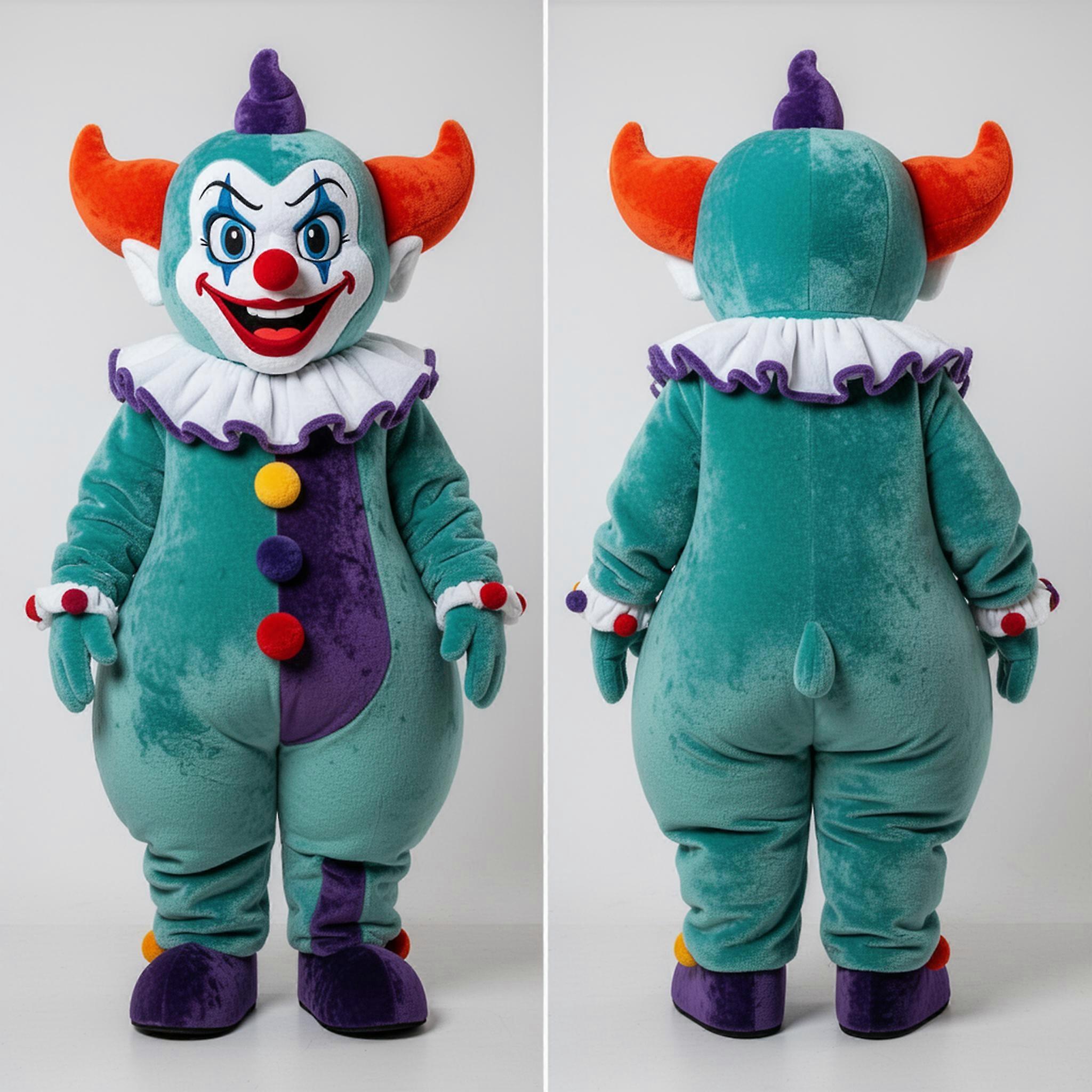 MASTICOT Teal Grinning Evil Clown Mascot