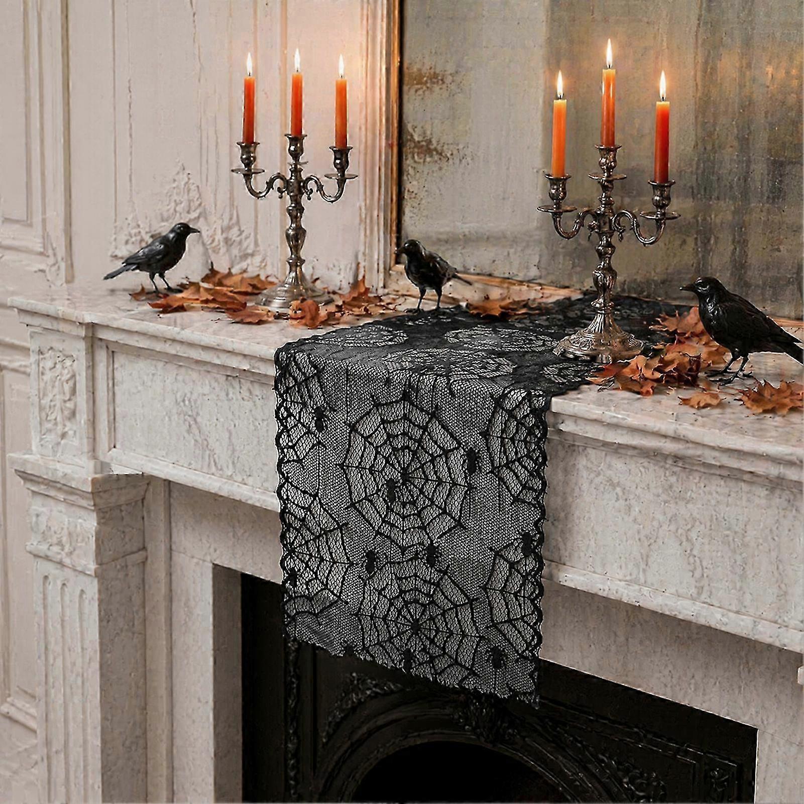 Intricate Black Lace Spider Web Runner