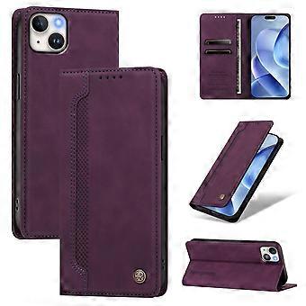 Étui portefeuille fin en cuir PU pour iPhone 15 Plus - Fermeture magnétique avec 2 emplacements pour cartes et fonction support