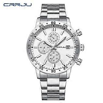 CRRJU Neue Herrenuhr, massives Edelstahlarmband, rundes Zifferblatt, multifunktionale wasserdichte Uhr
