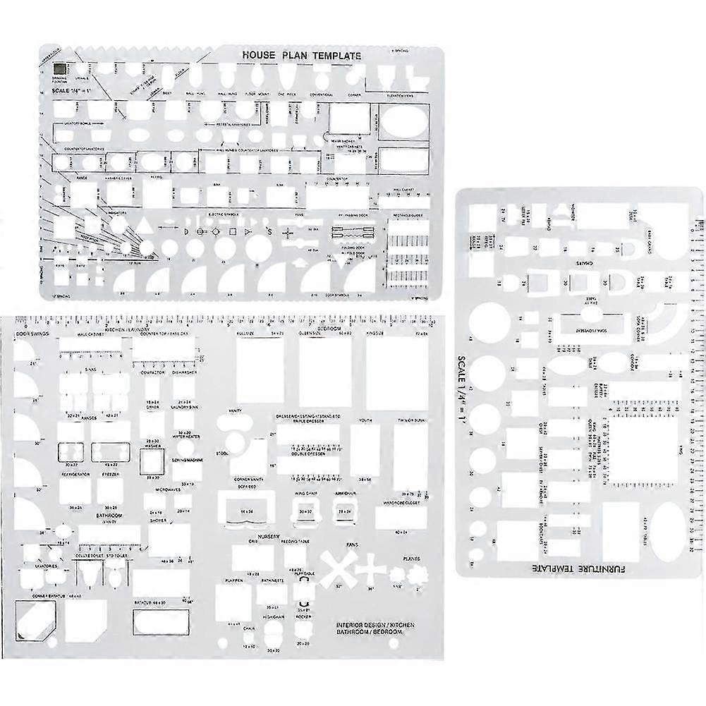 3PCS Templates Architectural Drafting Tools, Reusable Stencils for Drawing & Drawing Tools-WHBYV