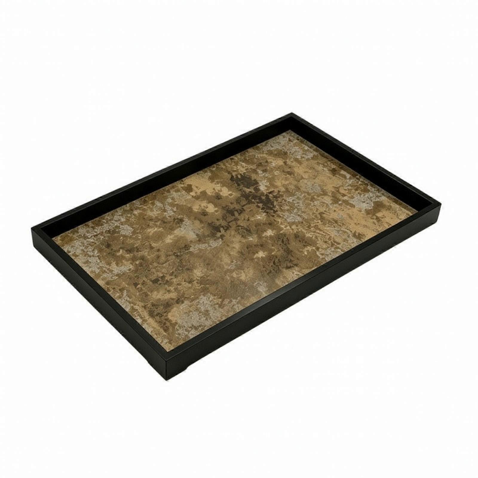 Low-Profile Wooden Decorative Tray | Solid Flat Construction, Tray with Black