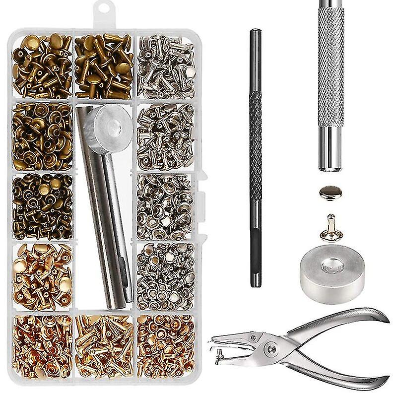 480/360/240pcs Leather Rivets Double Cap Rivet Tubular Metal Studs With Punch Pliers Fixing Set For Diy Leather Craft Rivets Rep Fg