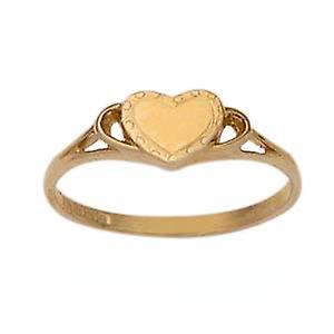 9ct Gold hand engraved heart with split shoulders Signet Ring Size Q