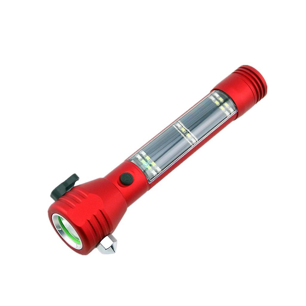 Super Bright Torch Led USB Rechargeable Flashlight with Safety Hammer Red