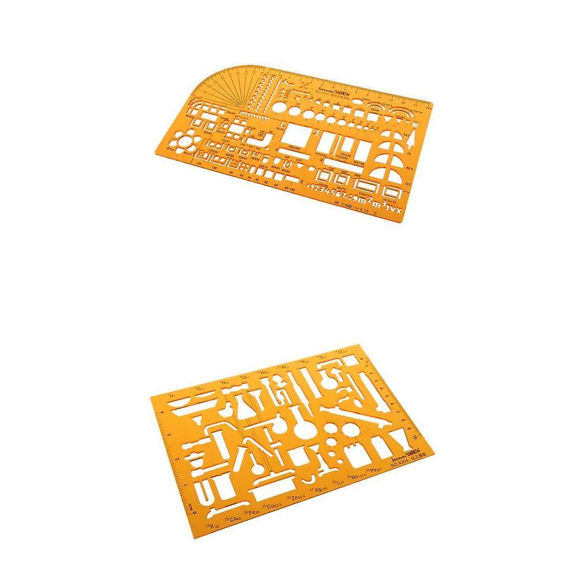 2PCS Plastic Drawing Tools Multipurpose Mathematics Stencil Template Ruler