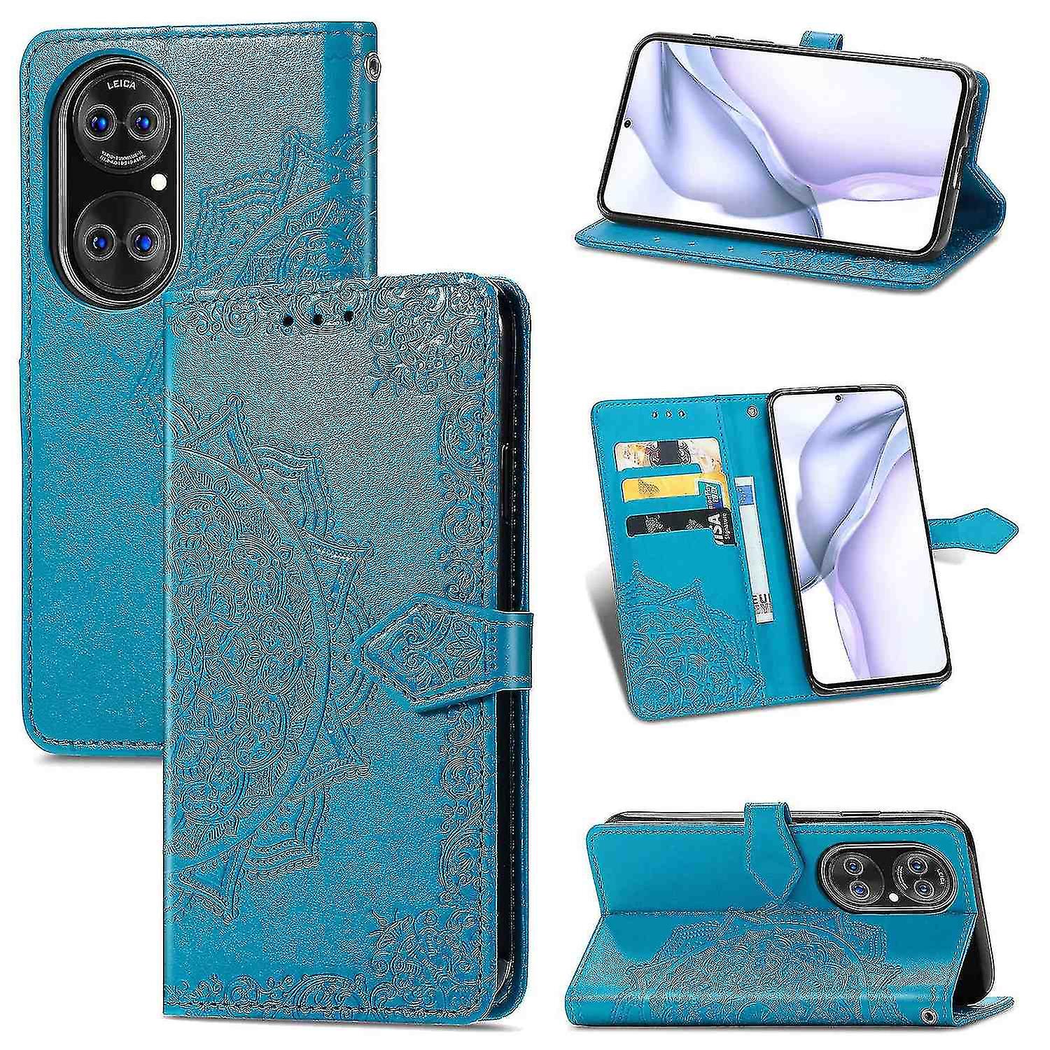 Compatible With Huawei P50 Case Leather Wallet Cover Emboss Mandala Magnetic Flip Protection Shockpr