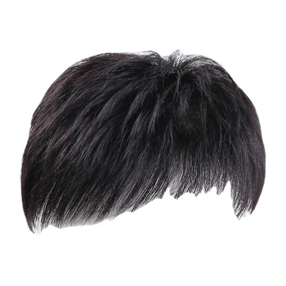 Male Clips-On Short Hair Wig Head Top Replacement Blocks Effectively Covering Sparse Hair