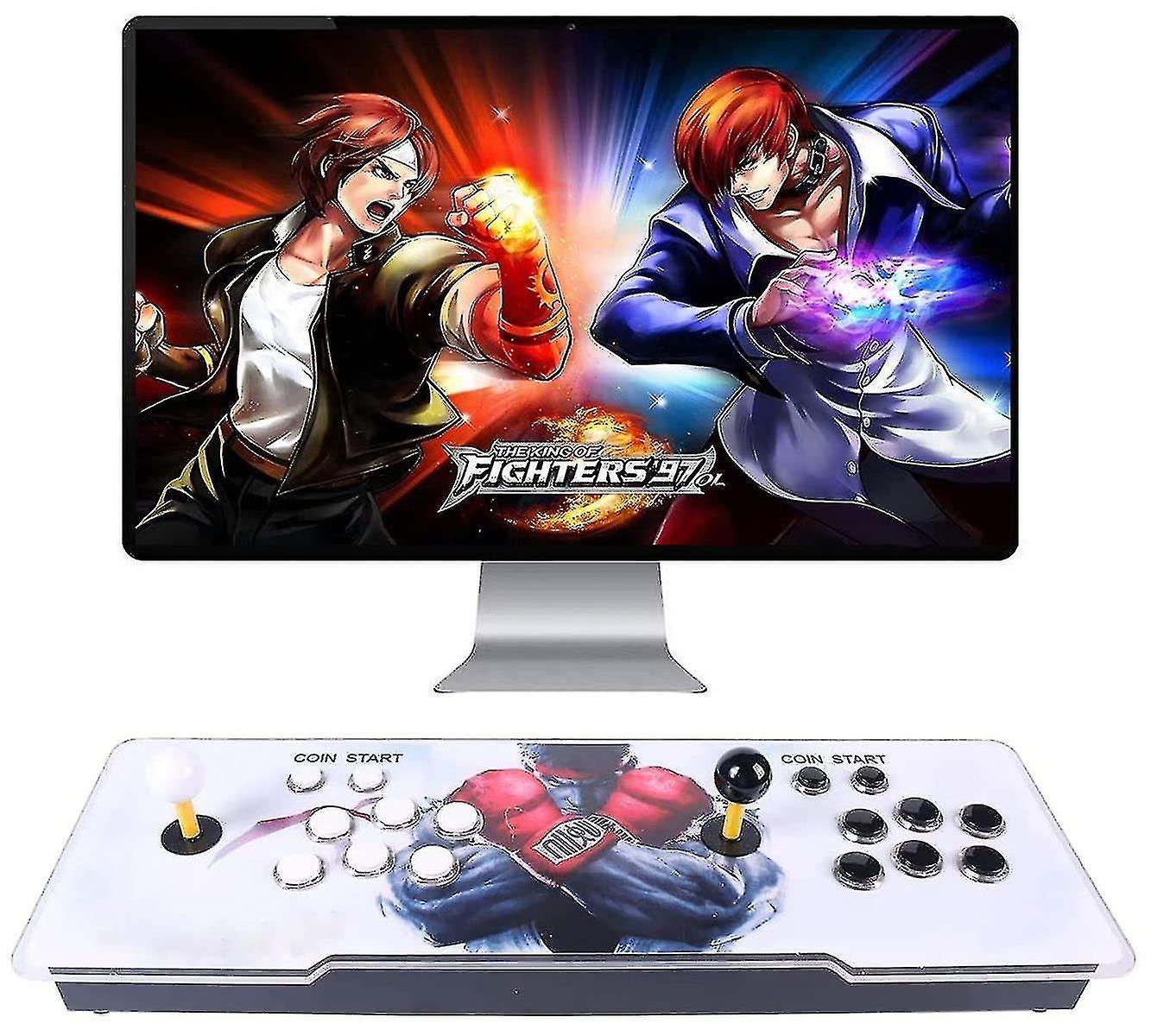 Console de jeux électroniques. 8000 consoles de jeux intégrées. 2 personnes jouent à la console de jeu rétro. Jeu classique