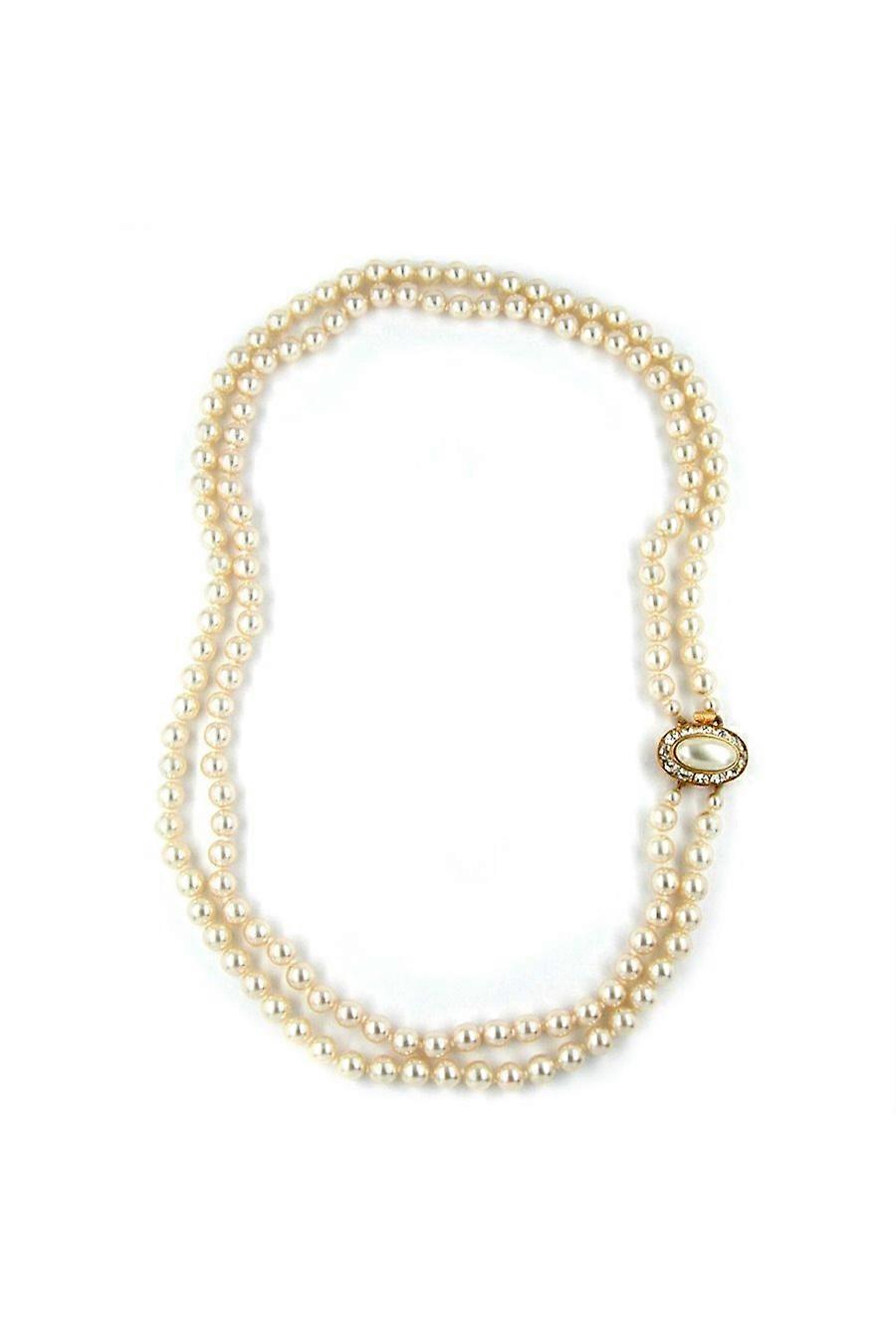 Necklace Glass Beads 2 Rows Cream White - Gl01091