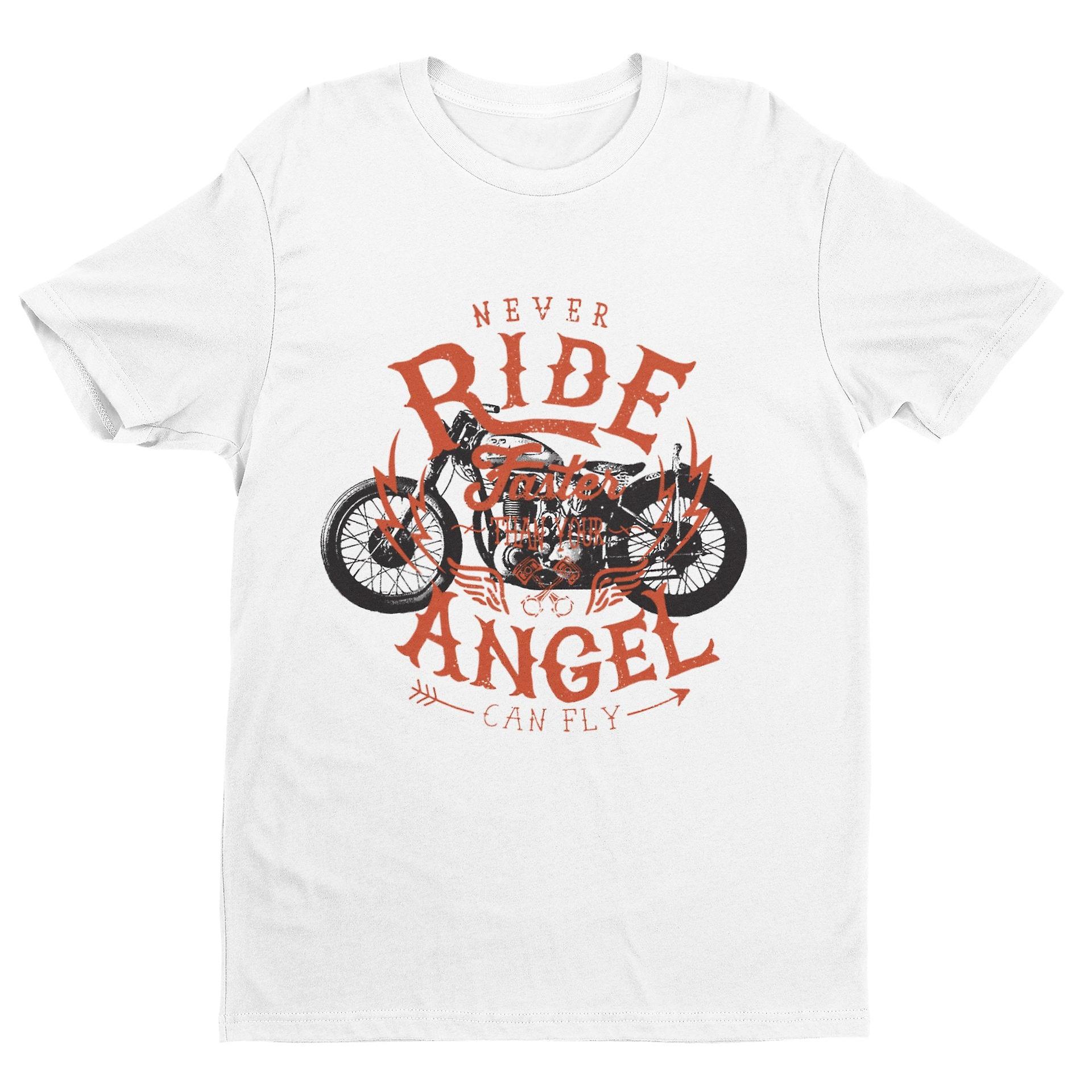 Biker T Shirt Never Ride Faster Than Your Angel Can Fly Motorcycle Motorbiker