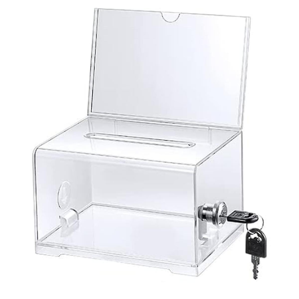 1 Pack Acrylic Donation Box with Lock, Clear Ballot Box with Sign Holder, Suggestion Box for Fundra-xdd