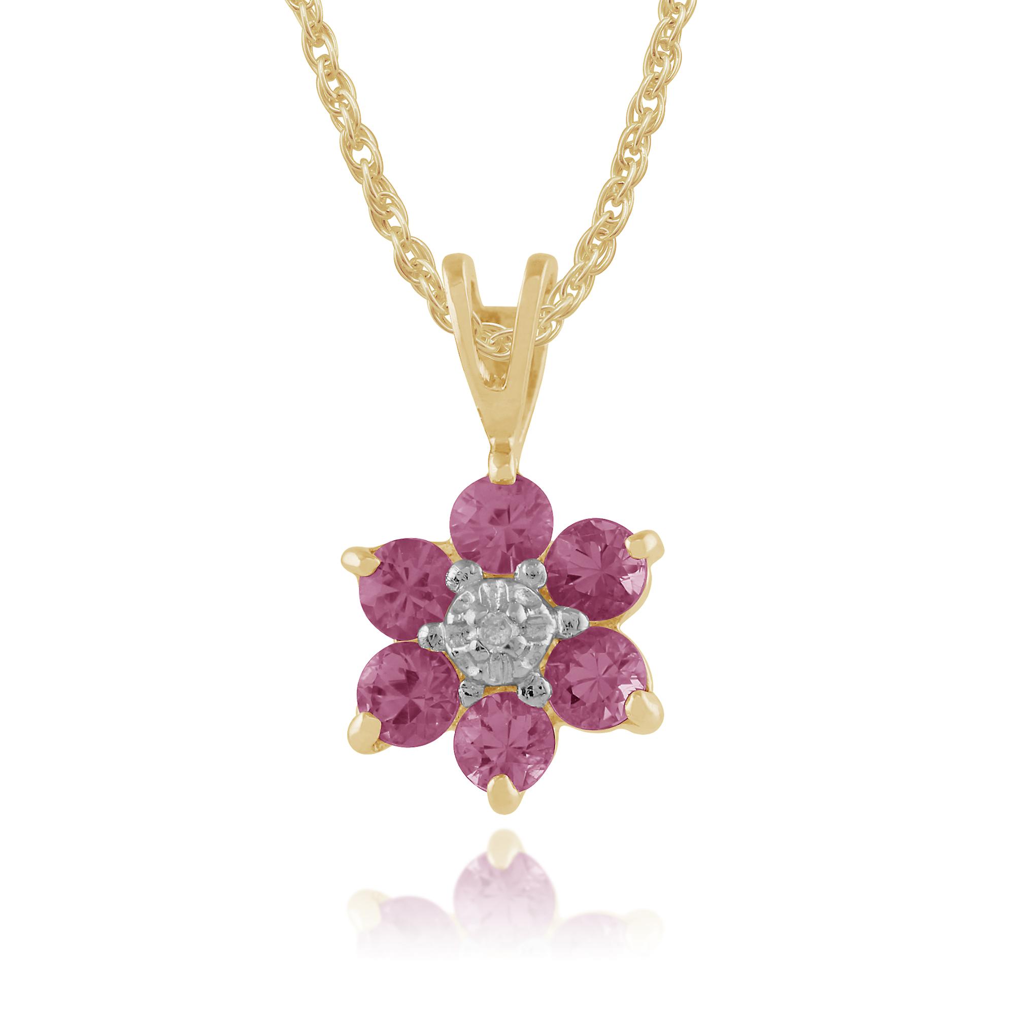 Collana a ciondolo a grappolo rosa rotondo floreale in 9ct oro giallo 10516