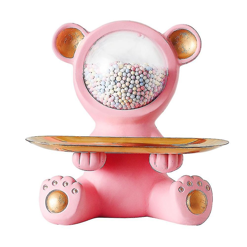 Bear Statue Ornaments Desktop Decor Door Storage Tray-pink