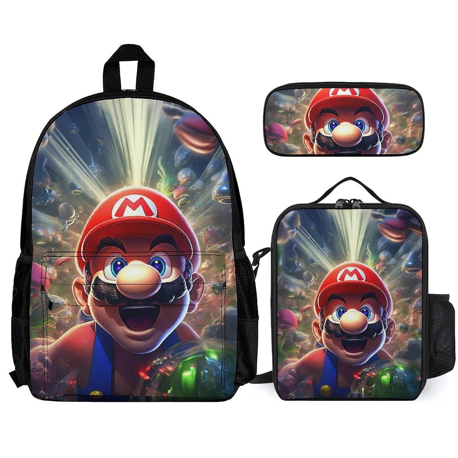 Super Mario Backpack Set, Backpack with Lunch Box And Pencil Case 3pcs Set