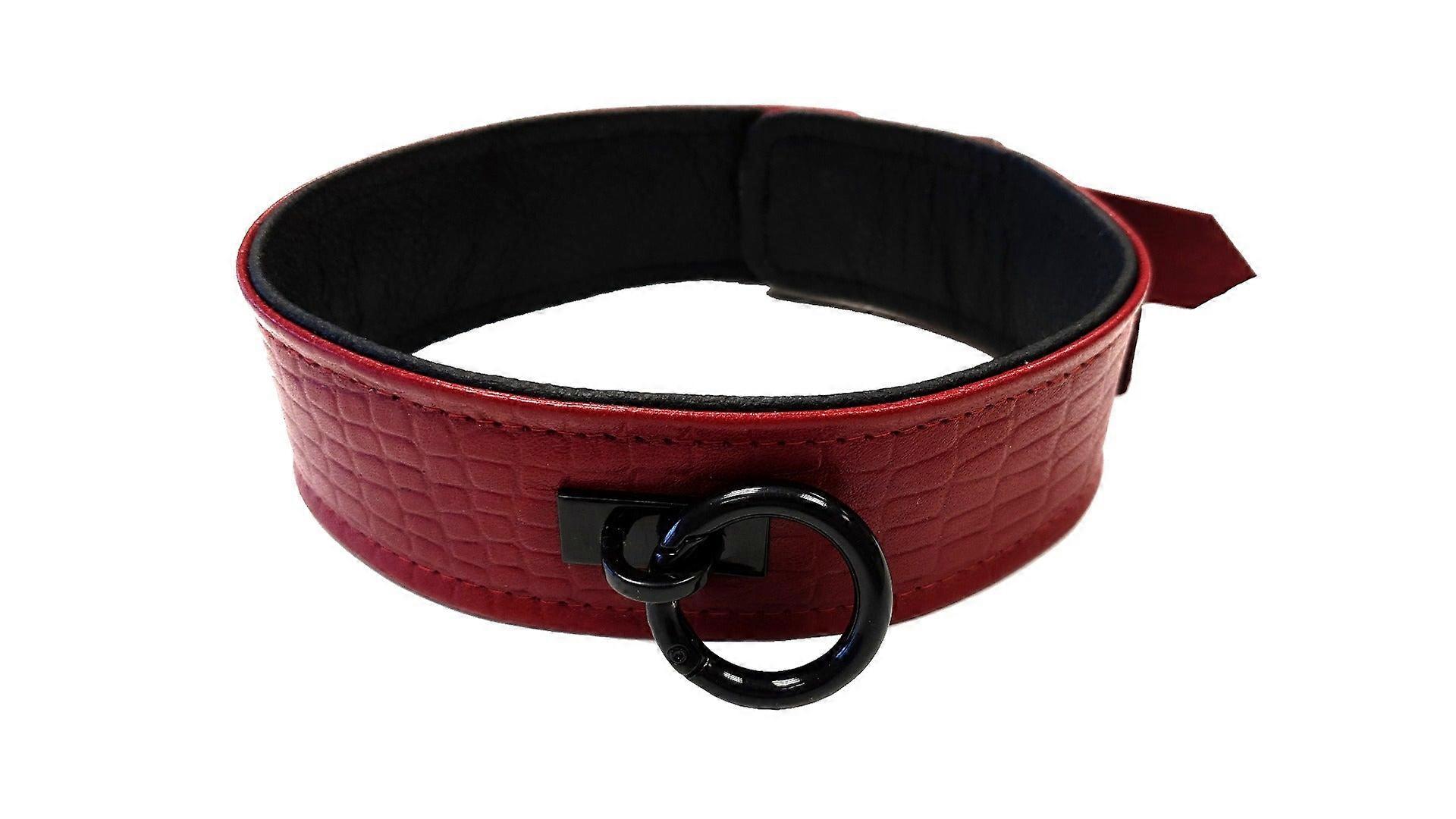 Leather Burgundy Snake Print Choker With Removable O Ring