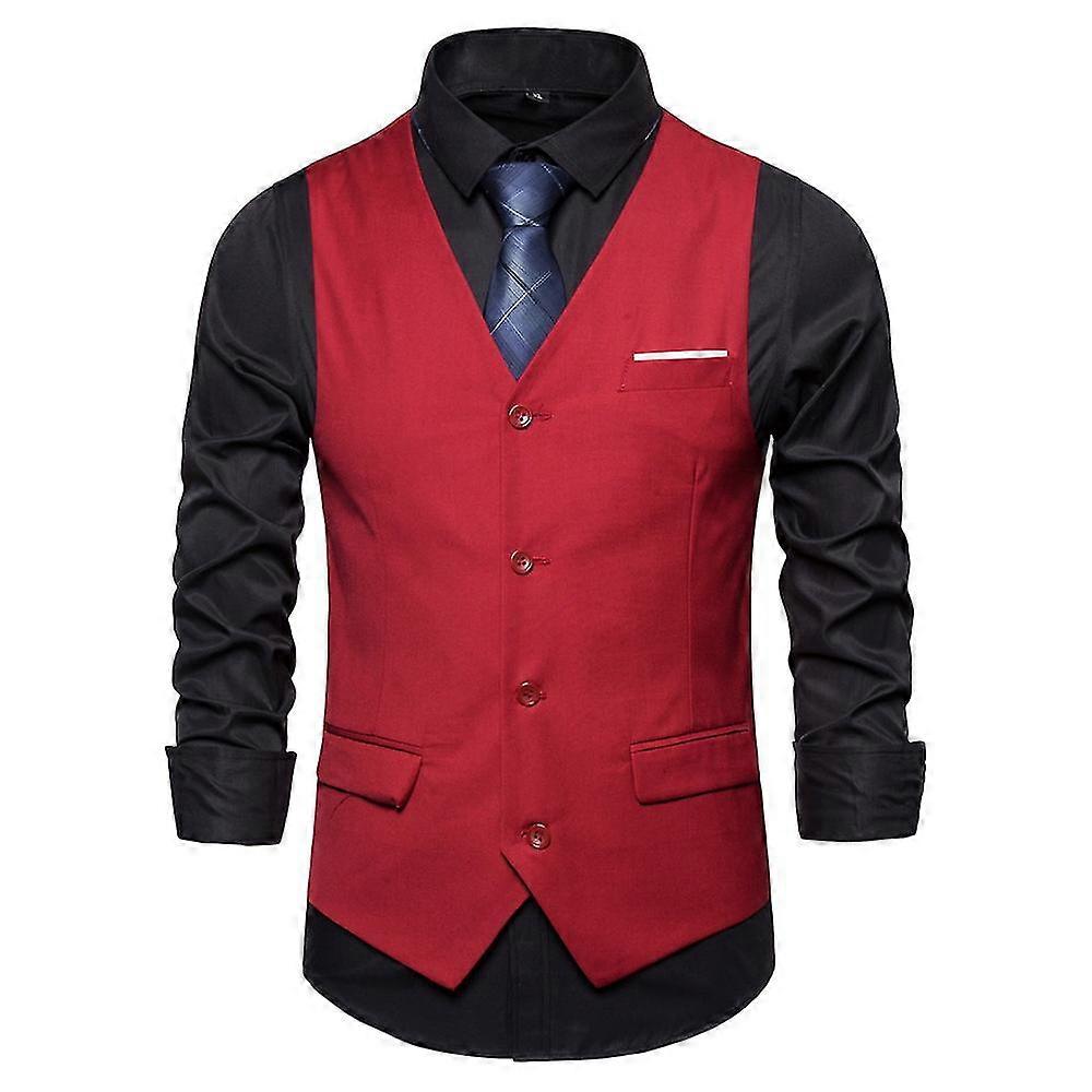 Herren Schlicht Ärmelloser V-Ausschnitt Button Down Blazer Weste mit Taschen Weste