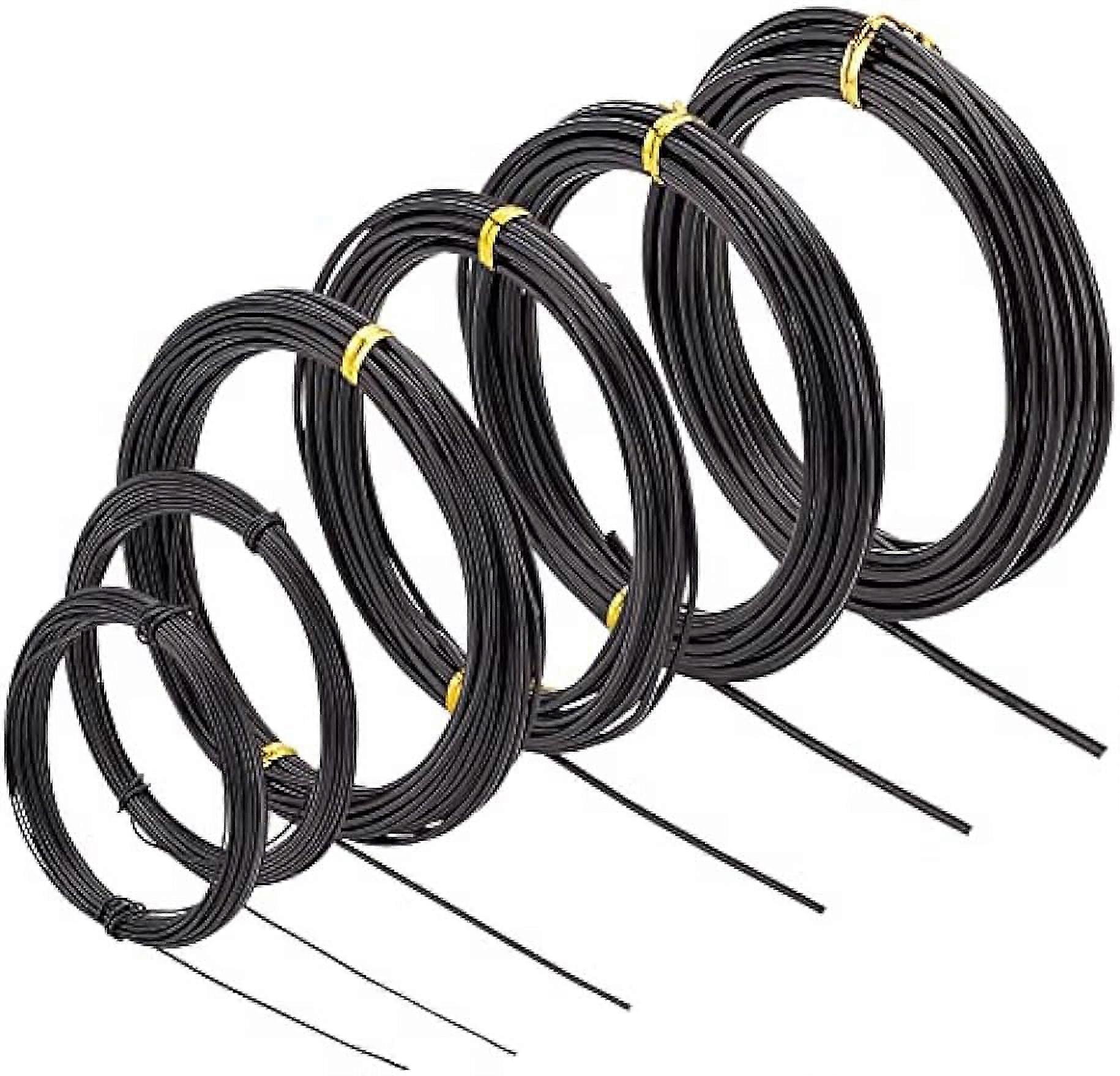 20/18/15/12/9/10 Gauge Black Aluminum Wire Mixed Size 147.6Ft Round Bendable Craft Wire Anodized Metal Wire for Jewelry Making