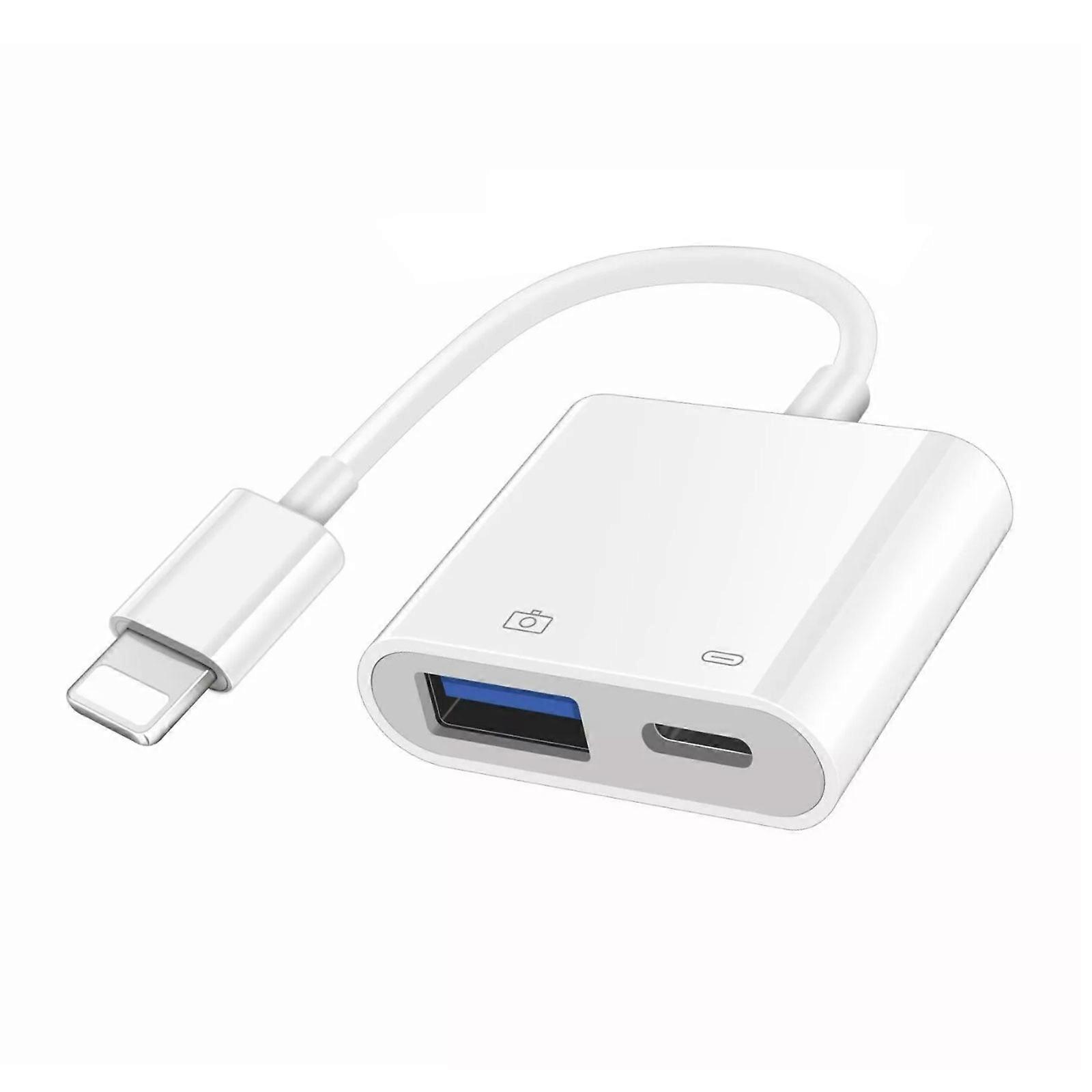 USB samice OTG adaptér s nabíjecím portem pro iPhone Ipad bílý