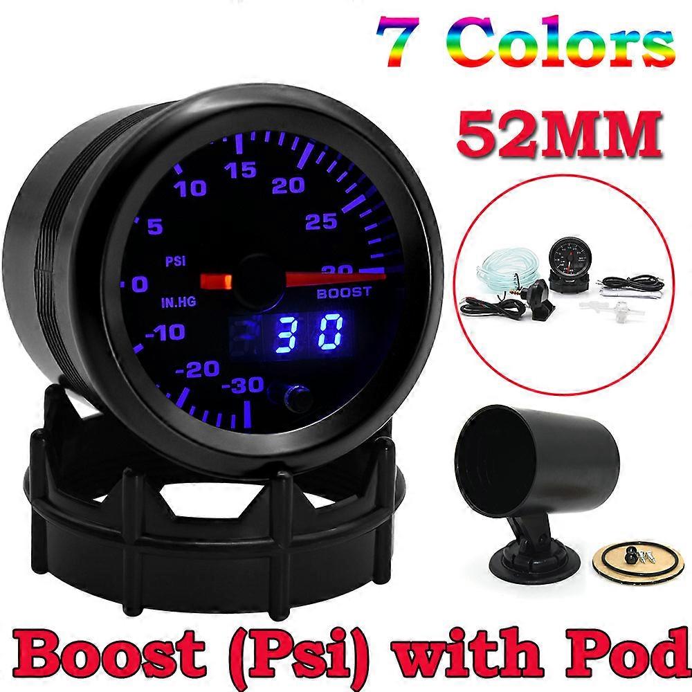 AD 2 52mm Digital Boost Meter 7 Color LED Car Auto Turbo Boost Gauge 0-30PSI Meter With Sensor Fit For Universal 12V Racing Car